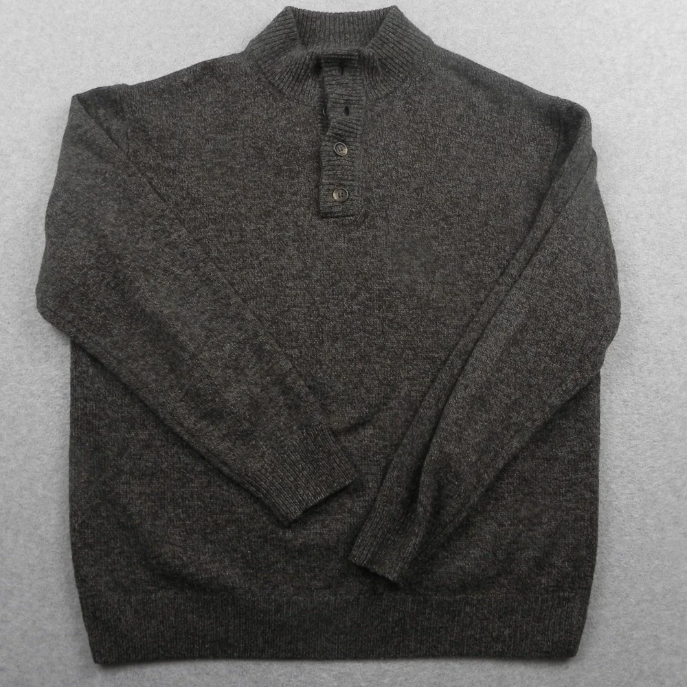 Enzo Mantovani Sweater Mens Large Wool Mock Neck Button Brown Marl Long Sleeve